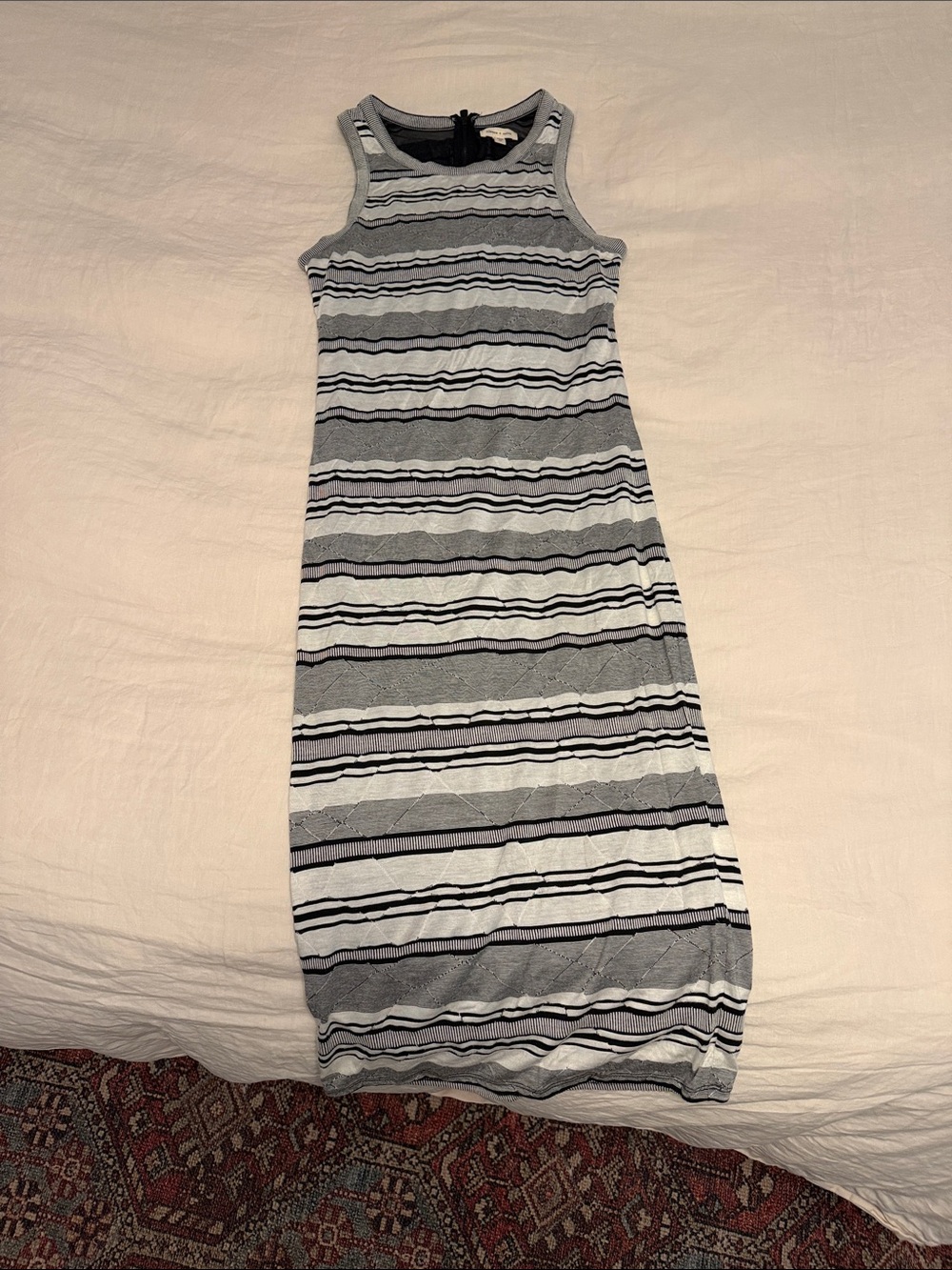 silence + noise Striped Sleeveless Midi Dress in Gray and White